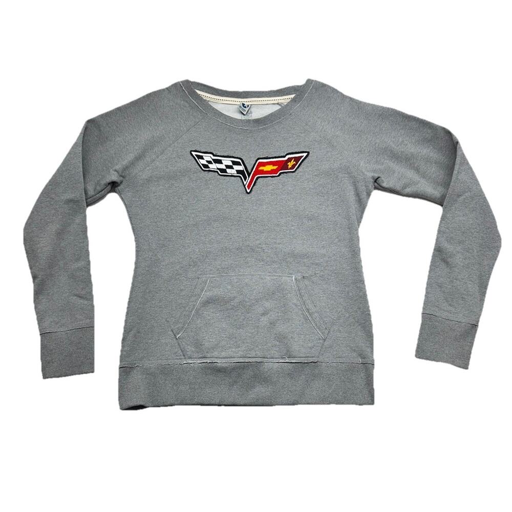 Chevrolet Corvette Logo Womens Sweatshirt Size Large Gray Scoop Neck Vette